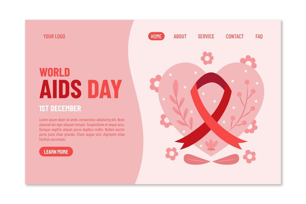 Modello di pagina di destinazione del giorno dell'AIDS piatto disegnato a mano