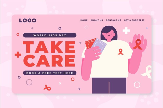 Modello di pagina di destinazione del giorno dell'AIDS piatto disegnato a mano