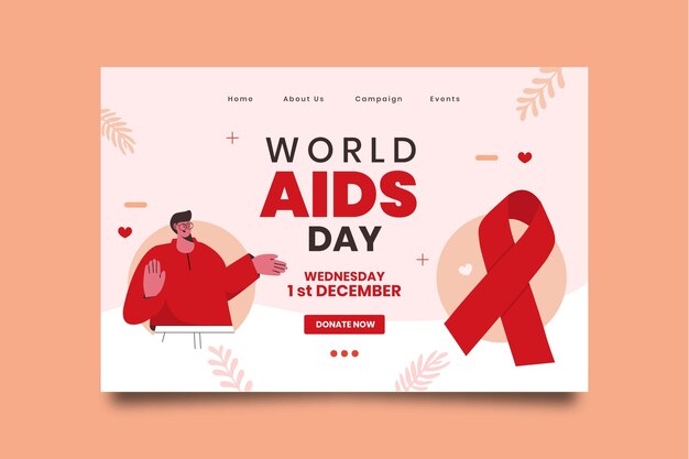 Modello di pagina di destinazione del giorno dell'AIDS piatto disegnato a mano