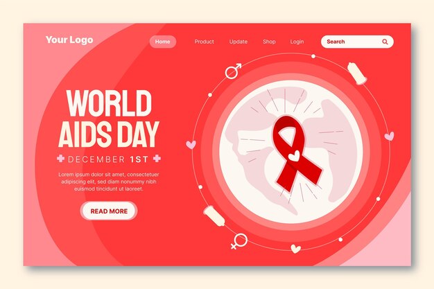 Modello di pagina di destinazione del giorno dell'AIDS piatto disegnato a mano