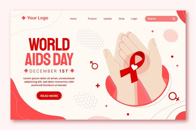 Modello di pagina di destinazione del giorno dell'AIDS piatto disegnato a mano