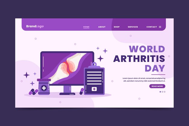 Modello di pagina di destinazione del giorno dell'artrite mondiale piatto disegnato a mano