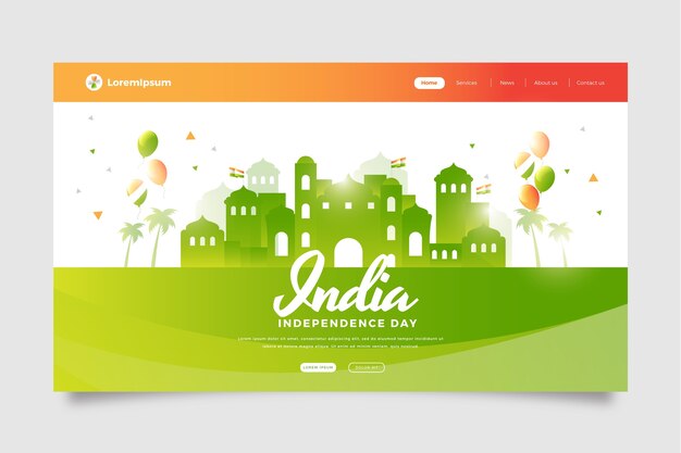 Modello di pagina di destinazione del giorno dell'indipendenza dell'india gradiente