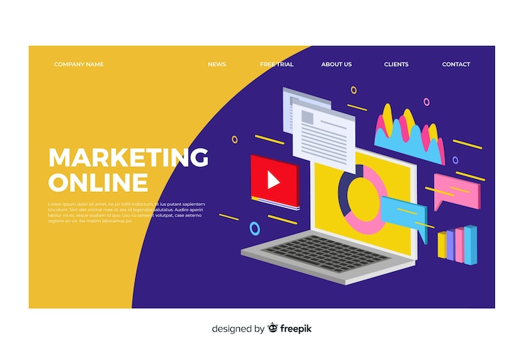 Vettore gratuito modello di pagina di destinazione del marketing isometrico