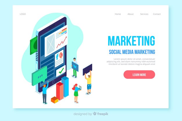 Modello di pagina di destinazione del marketing isometrico