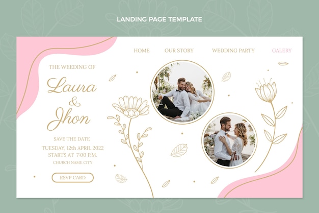 Modello di pagina di destinazione del matrimonio disegnato a mano