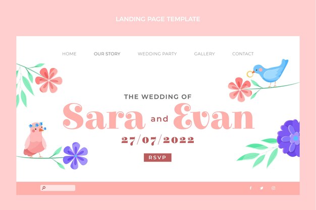 Modello di pagina di destinazione del matrimonio disegnato a mano