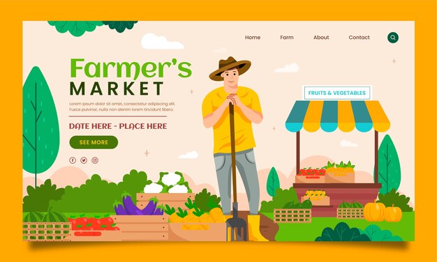 Modello di pagina di destinazione del mercato degli agricoltori piatti