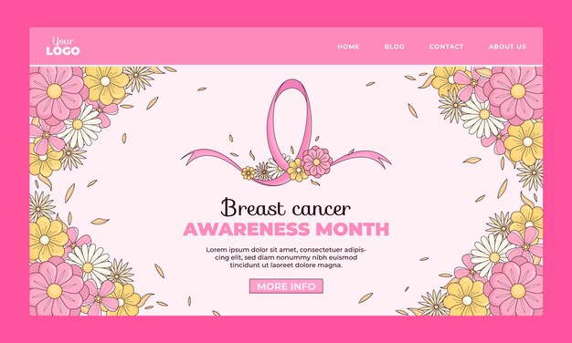 Modello di pagina di destinazione del mese di consapevolezza del cancro al seno