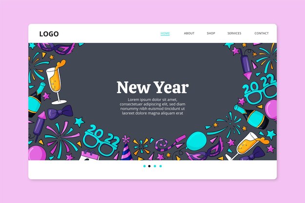 Modello di pagina di destinazione del nuovo anno disegnato a mano