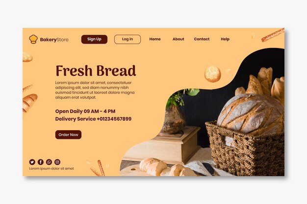 Modello di pagina di destinazione del pane