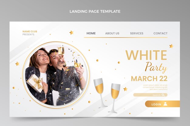 Modello di pagina di destinazione del partito bianco di lusso sfumato