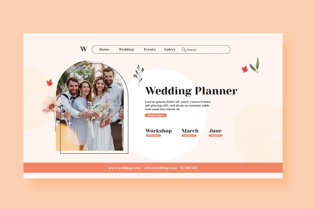 Modello di pagina di destinazione del pianificatore di matrimoni dell'acquerello