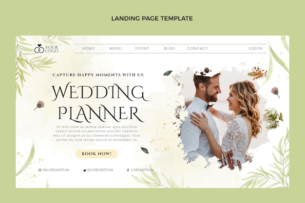 Modello di pagina di destinazione del pianificatore di matrimoni dell'acquerello