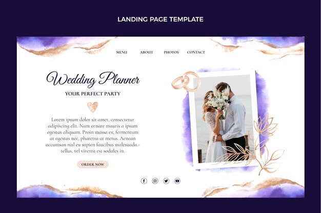 Modello di pagina di destinazione del pianificatore di matrimoni dell'acquerello