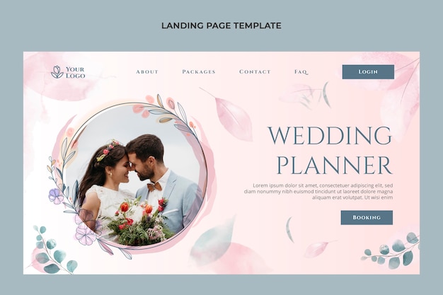 Modello di pagina di destinazione del pianificatore di matrimoni dell'acquerello