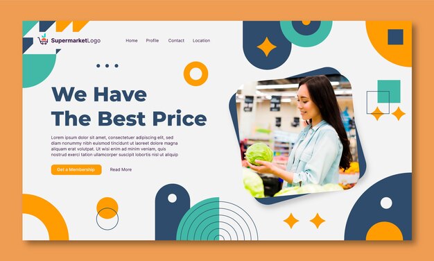 Modello di pagina di destinazione del supermercato piatto