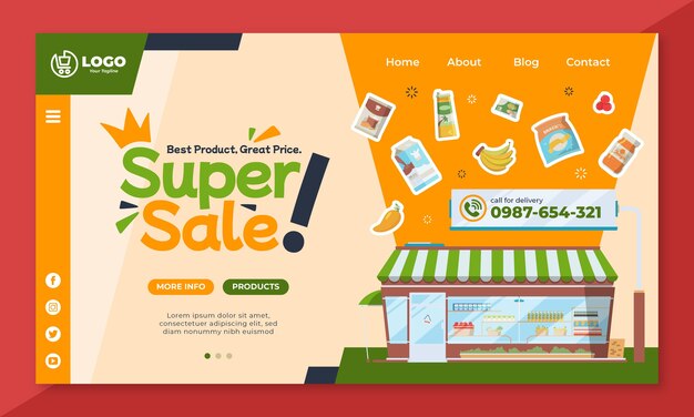 Modello di pagina di destinazione del supermercato piatto