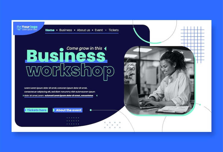 Vettore gratuito modello di pagina di destinazione del workshop aziendale di design piatto
