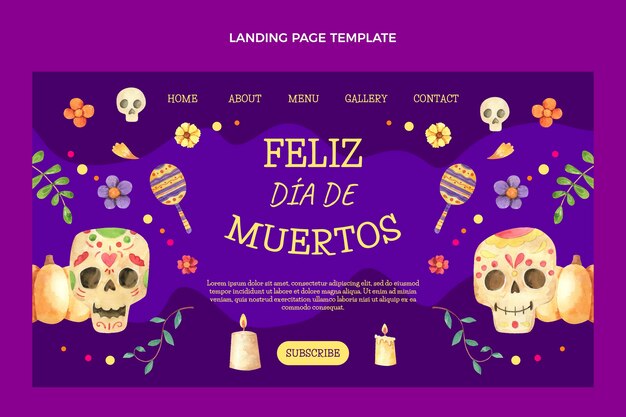 Modello di pagina di destinazione dell'acquerello dia de muertos