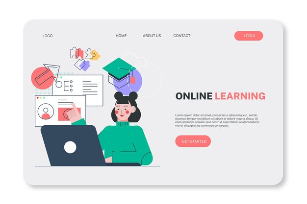 Modello di pagina di destinazione dell'apprendimento online lineare piatto