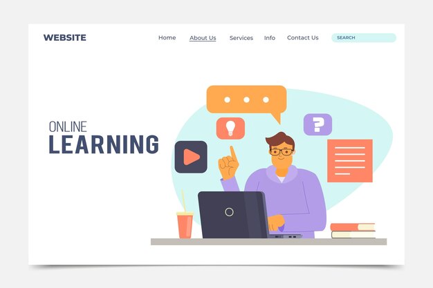 Modello di pagina di destinazione dell'apprendimento online lineare piatto