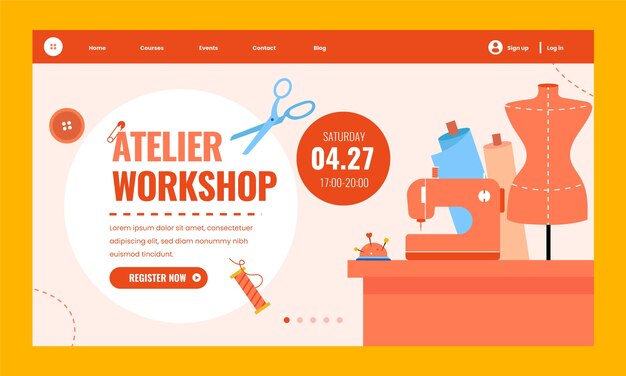 Modello di pagina di destinazione dell'atelier disegnato a mano