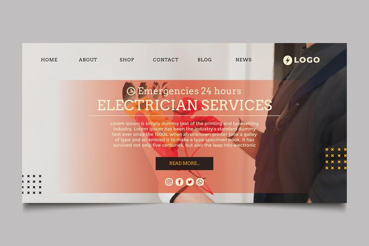 Vettore gratuito modello di pagina di destinazione dell'elettricista