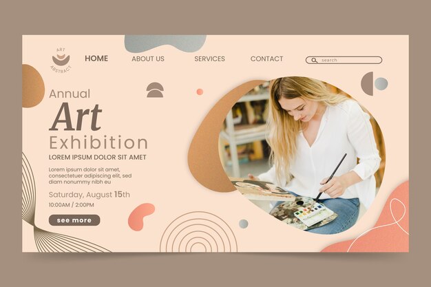 Modello di pagina di destinazione dell'evento della mostra d'arte disegnata a mano