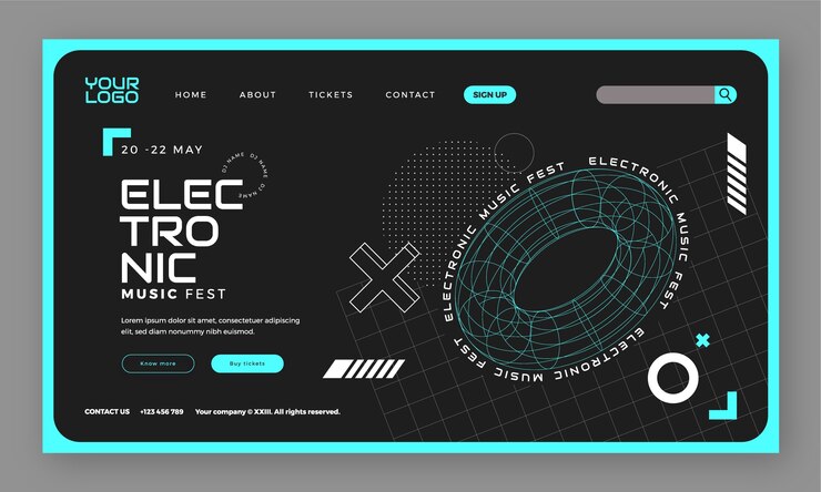 Vettore gratuito modello di pagina di destinazione dell'evento di musica elettronica
