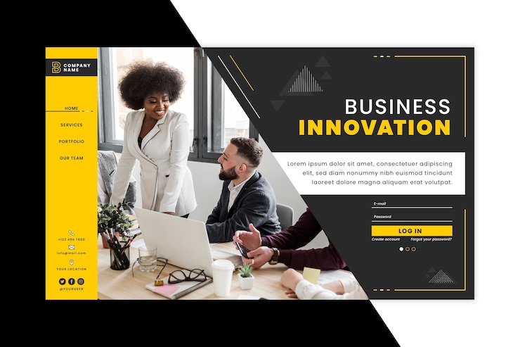 Vettore gratuito modello di pagina di destinazione dell'innovazione aziendale