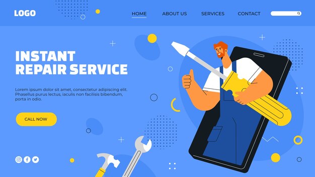 Modello di pagina di destinazione dell'officina di riparazione piatta