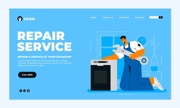 Modello di pagina di destinazione dell'officina di riparazione piatta