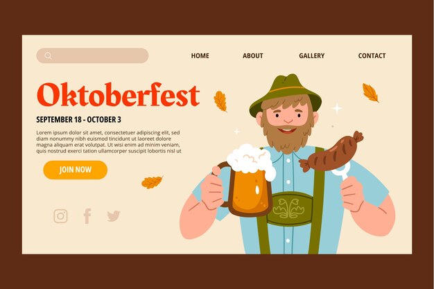 Modello di pagina di destinazione dell'oktoberfest piatto