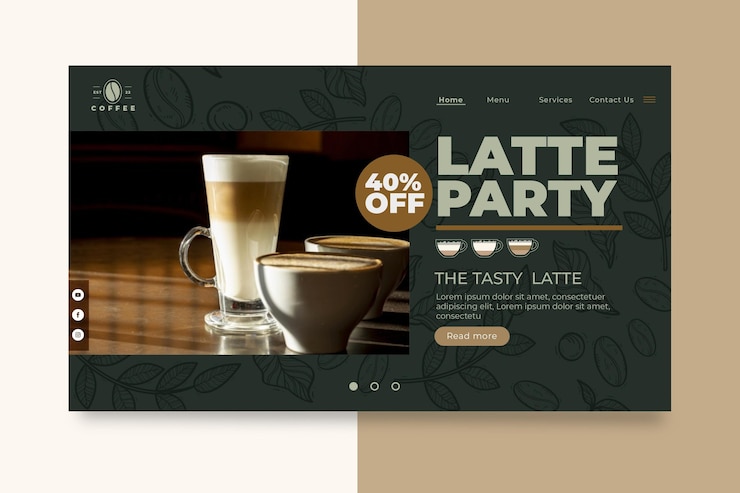 Vettore gratuito modello di pagina di destinazione della caffetteria caffetteria