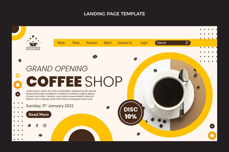 Vettore gratuito modello di pagina di destinazione della caffetteria dal design piatto