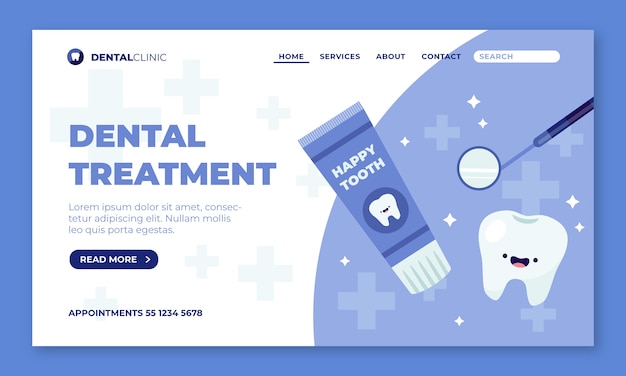 Modello di pagina di destinazione della clinica dentale design piatto