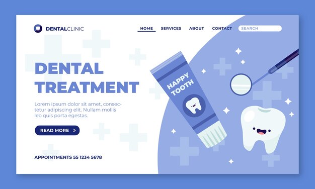 Modello di pagina di destinazione della clinica dentale design piatto