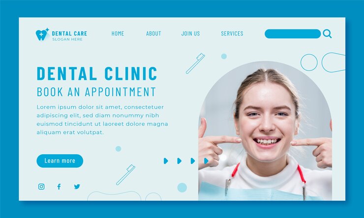 Vettore gratuito modello di pagina di destinazione della clinica dentale piatta