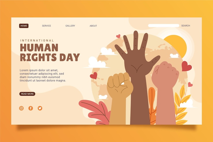 Vettore gratuito modello di pagina di destinazione della giornata internazionale dei diritti umani piatto disegnato a mano