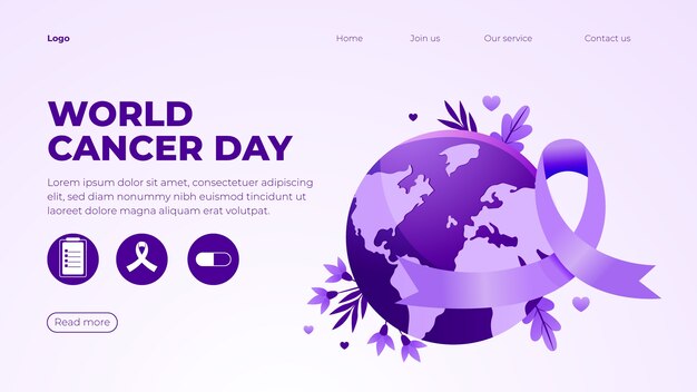 Modello di pagina di destinazione della giornata mondiale del cancro del gradiente