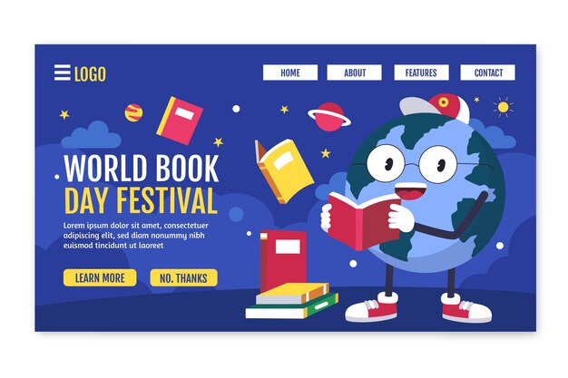 Modello di pagina di destinazione della giornata mondiale del libro piatto