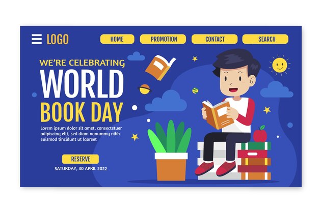 Modello di pagina di destinazione della giornata mondiale del libro piatto