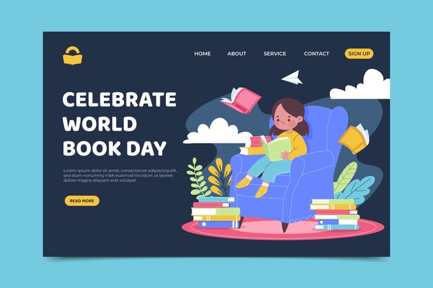 Modello di pagina di destinazione della giornata mondiale del libro piatto