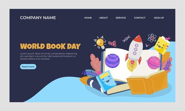 Modello di pagina di destinazione della giornata mondiale del libro piatto