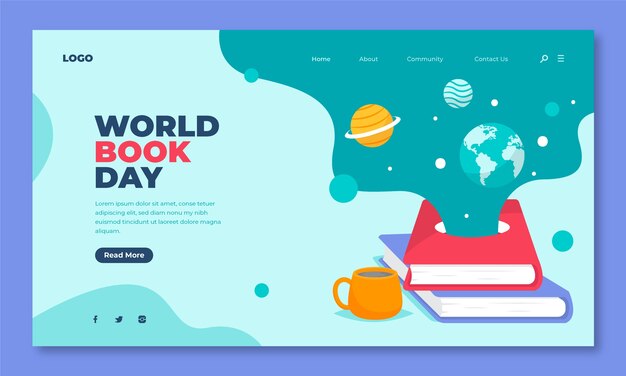 Modello di pagina di destinazione della giornata mondiale del libro piatto