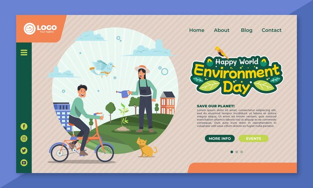 Modello di pagina di destinazione della giornata mondiale dell'ambiente piatto