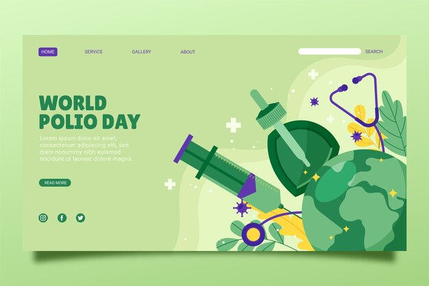Modello di pagina di destinazione della giornata mondiale della polio piatto disegnato a mano