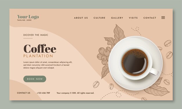 Modello di pagina di destinazione della piantagione di caffè per incisione