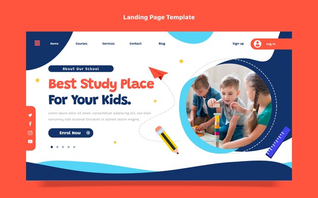 Modello di pagina di destinazione della scuola internazionale minima piatta